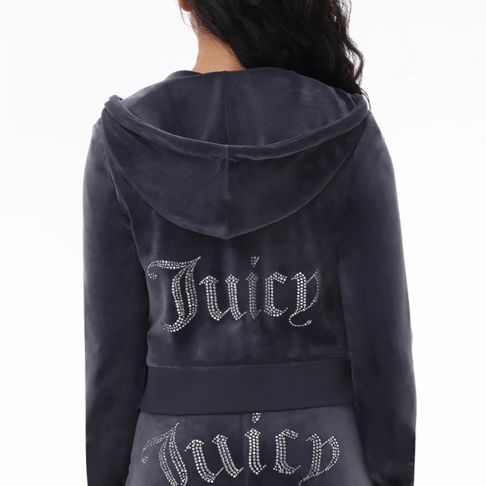 Velour Zip Hoodie & Drawstring Joggers Set - Charcoal - Picture 2 of 6
